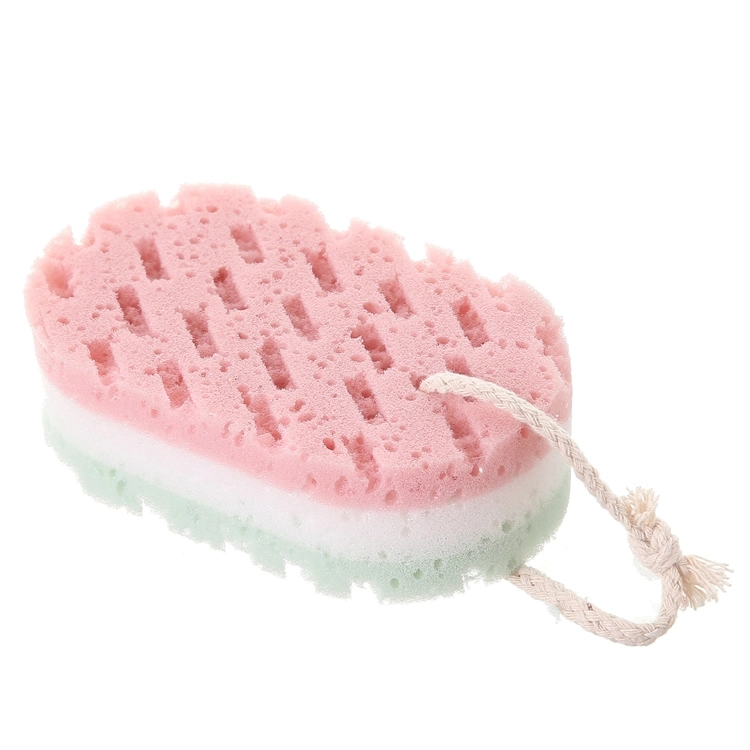 Bath Sponge Shower Adult Bath Wash Face Artifact Three-Color Oval Foaming Sponge with Rope