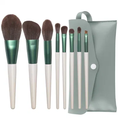 Juego de 8 brochas de maquillaje Kabuki sintéticas de primera calidad, cosméticos, base, correctores, colorete en polvo, mezcla, sombras de ojos, blanco, verde, juegos de brochas con bolsa de PU